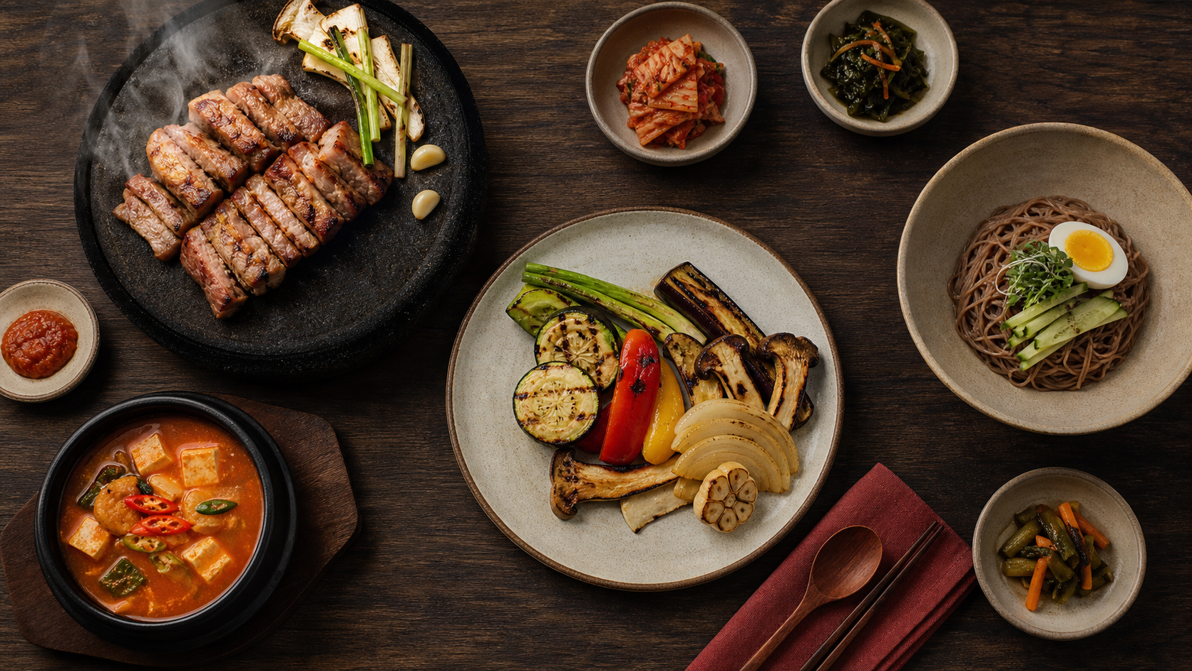 화온의 숯불 요리와 국수, 찌개 상차림